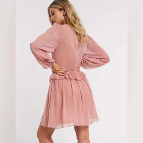 ASOS Dress Shirred Elastic Waist Skater Dress NEW Dusty Pink - Picture 6 of 12